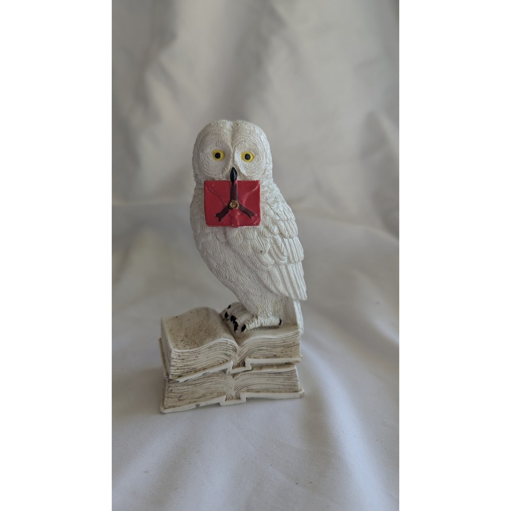 Snowy Owl Figurine on Books with Red Letter Resin Magic Decor 6.5 inch